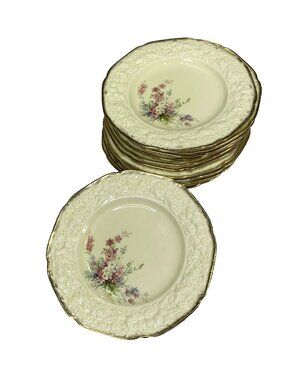 Crown Ducal Florentine Picardy Bread Plates Set 12 Gold Trim England Vintage